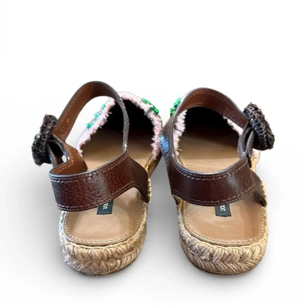 Dolce & Gabbana Pineapple Kiwi Patch Raffia Espadrille Sandals EU 39 US 9